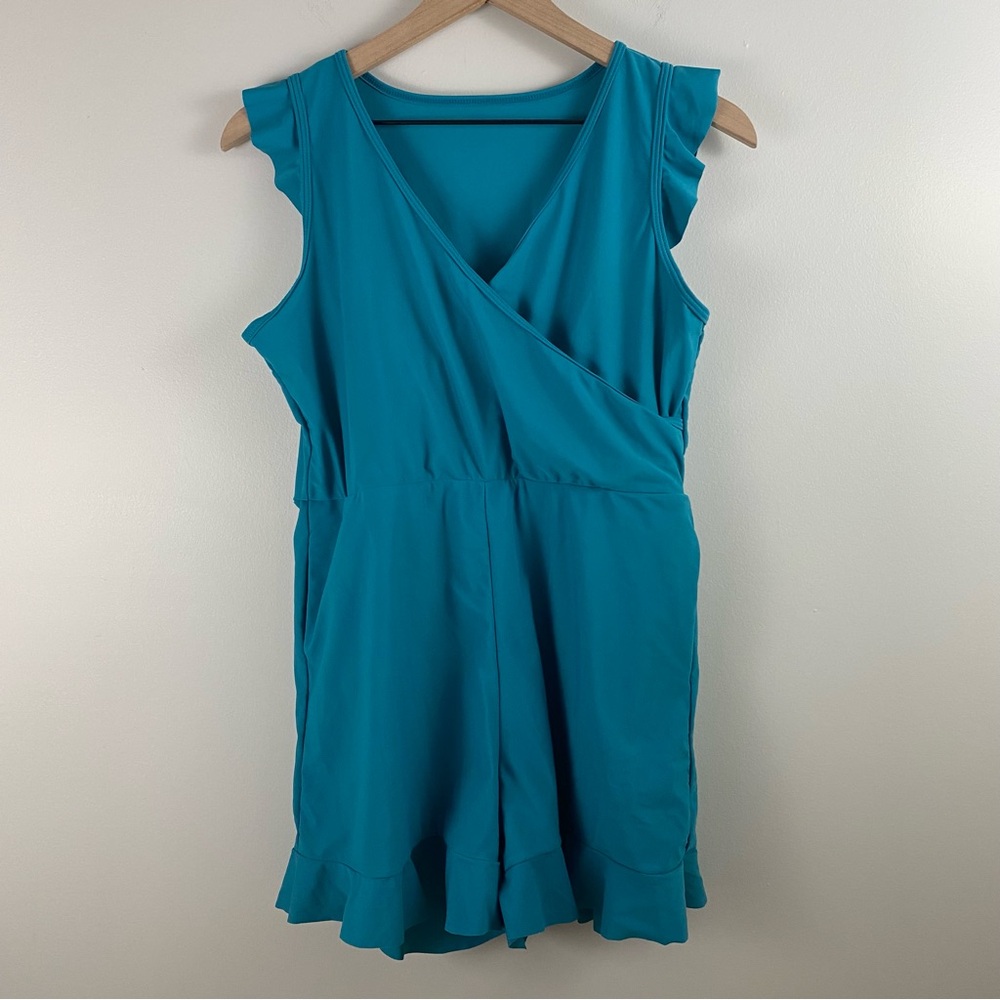 Unbranded Teal Ruffle Romper Swimsuit